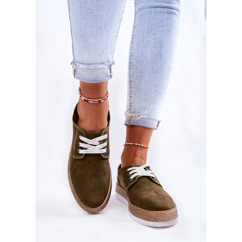 Damen Low Sneakers Memory Foam System Big Star KK276007 Khaki grün 2