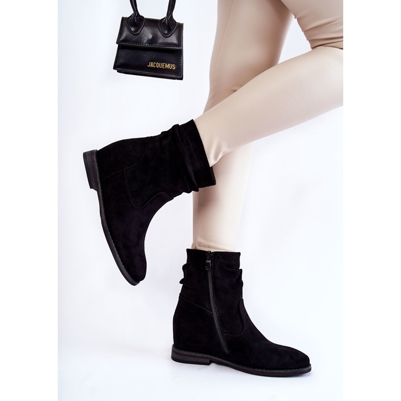 S.Barski Modische Wildlederstiefel auf einem versteckten Keil Schwarz Finney 2