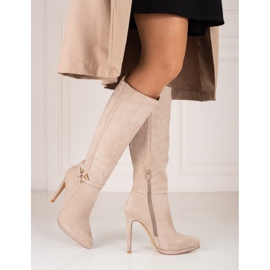Beige Damenstiefel auf einem Stiletto-Absatz Shelovet 2