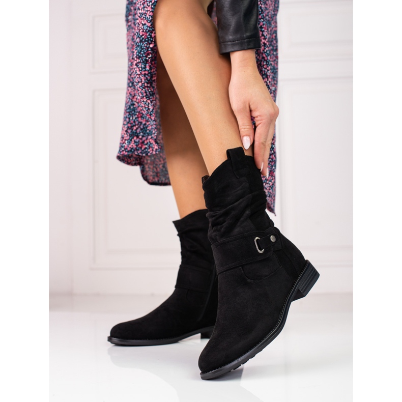 W. Potocki Schwarze Damenstiefel mit gekräuseltem Obermaterial Potocki 1