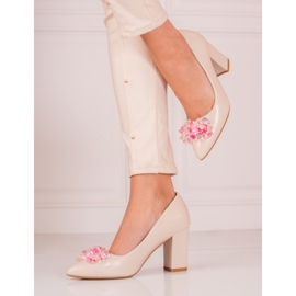 Beige Damenpumps mit Shelovet-Verzierungen 1