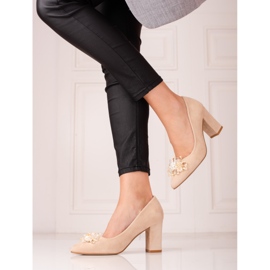 SHELOVET Damenpumps aus Wildleder mit Verzierungen beige 1