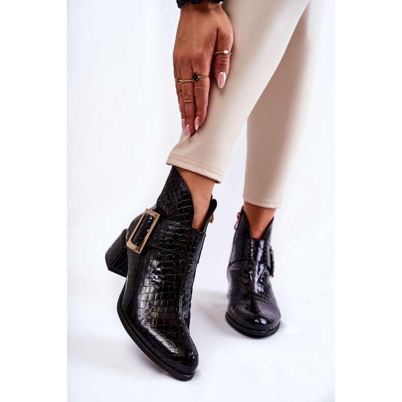 PA2 Leder Booties Krokodil Reißverschluss Muster Schwarz Briana 1