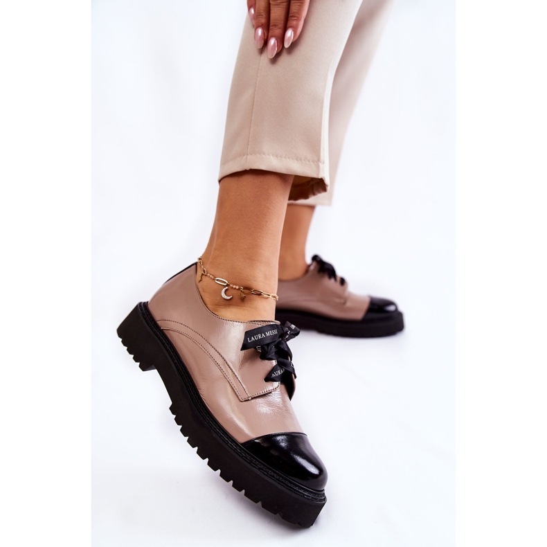 Lackierte Schnürschuhe Laura Messi 2441 Beige braun 1