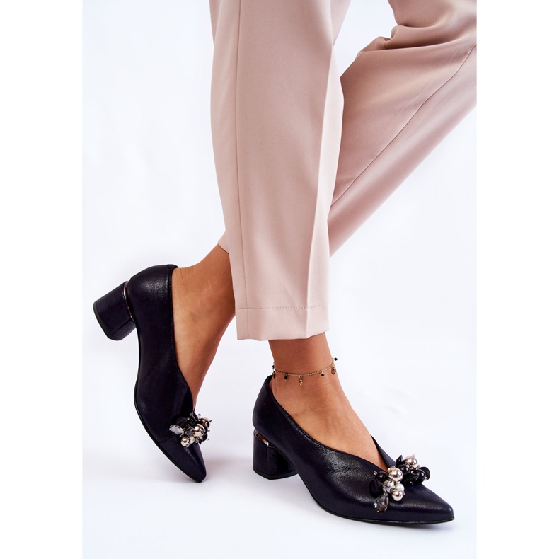 Lederpumps mit Laura Messi 2487 Navy Blue Dekoration blau 1