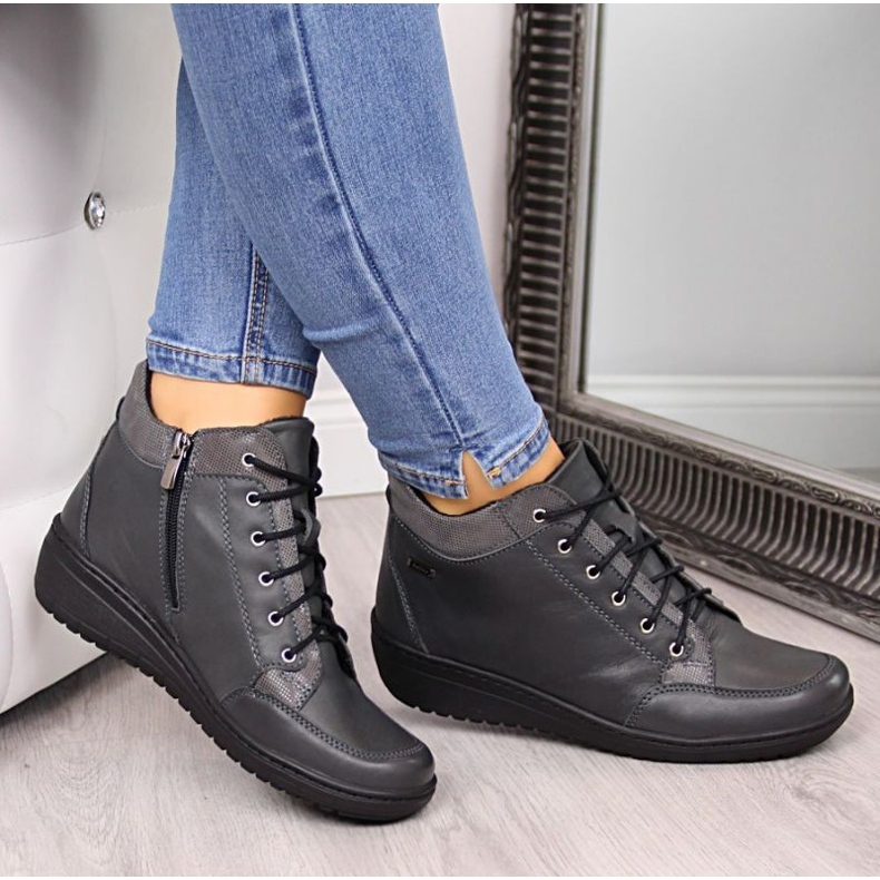 Lederstiefel mit isoliertem Keil Helios W H524A grau 2