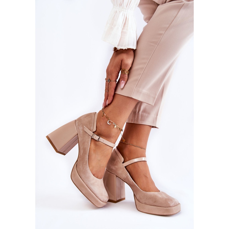 PA2 Wildleder Pumps auf Blockabsatz Beige Tina 2