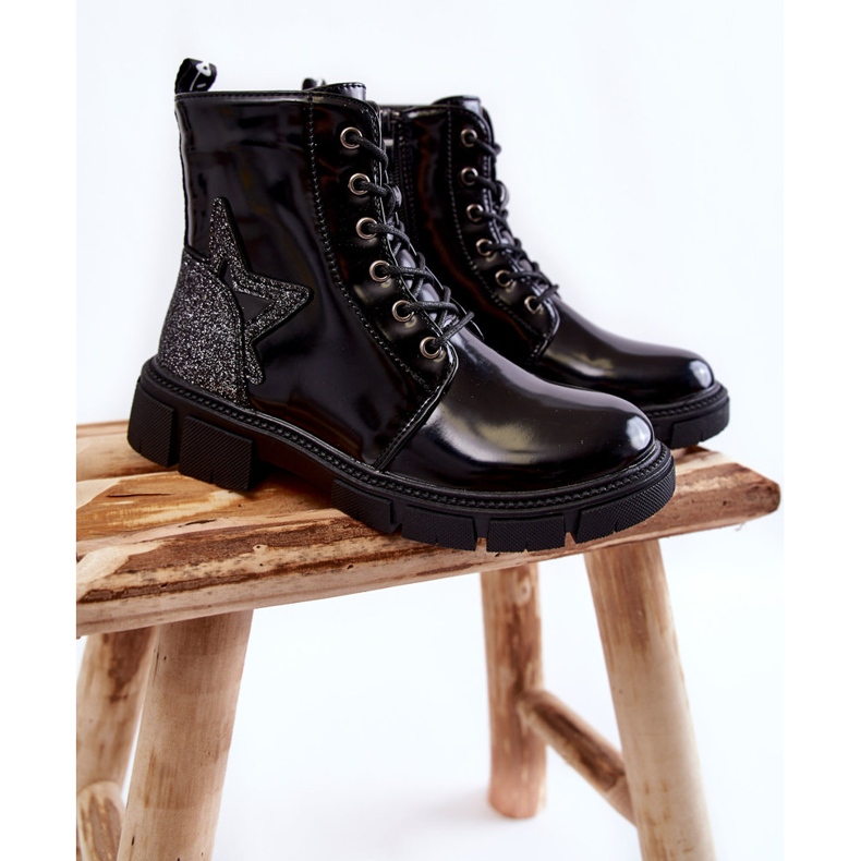 PE1 Lackstiefel für Kinder mit Reißverschluss Schwarz Yukko 1