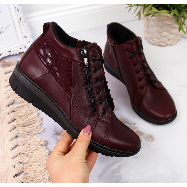 Damenstiefel aus Leder mit Keilabsatz Helios 567 rot 2