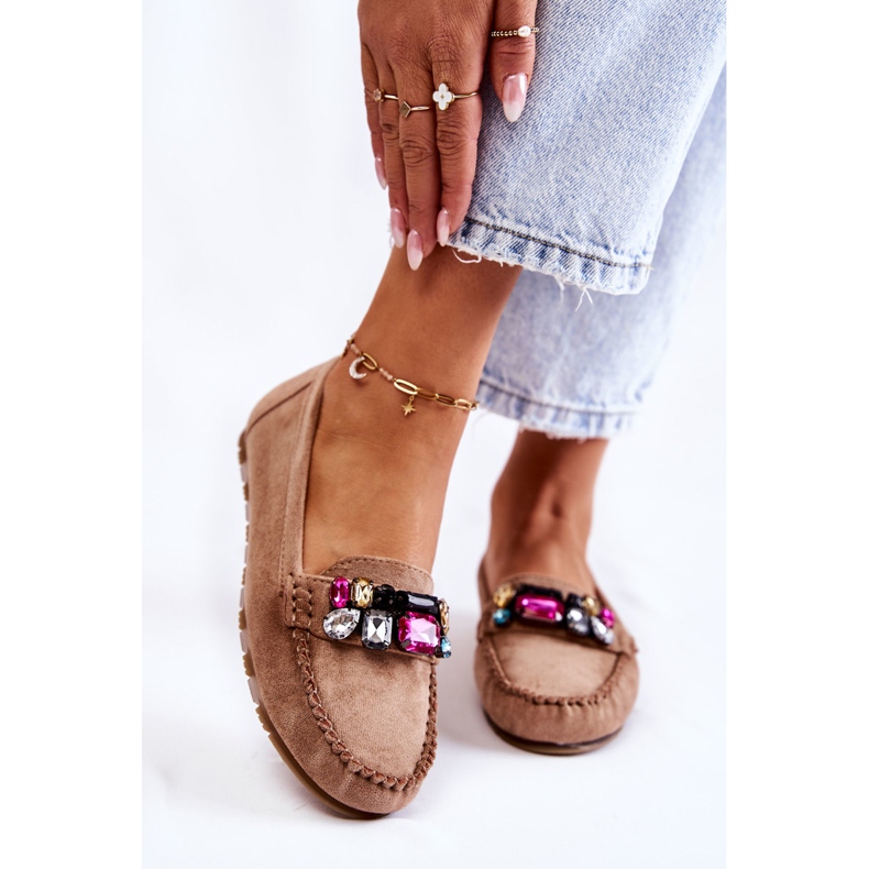 PS1 Damen-Wildleder-Loafer mit beigen Janetta-Verzierungen 1