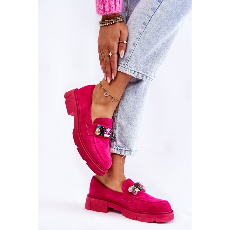 PS1 Wildleder-Loafer für Damen mit fuchsiafarbener Karlott-Verzierung rosa 2