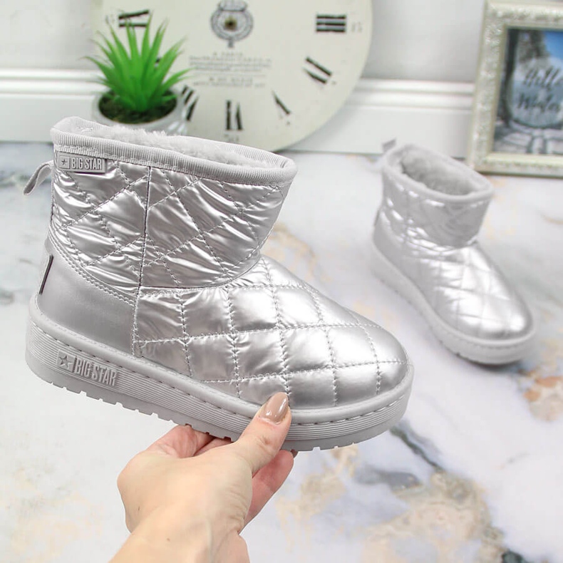 Silberne, gesteppte, gesteppte, silberisolierte Schlupf-Schneestiefel für Mädchen Big Star KK374241 1