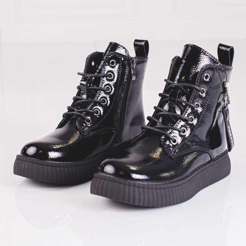 Mädchenstiefel aus Lackleder auf der Shelovet-Plattform schwarz 1