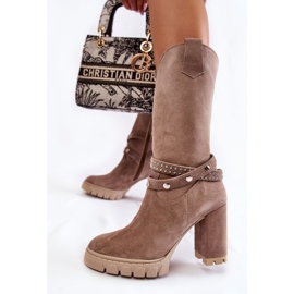 Hohe Damenstiefel auf hohem Absatz Lewski Shoes 3246 Cappucino beige 2