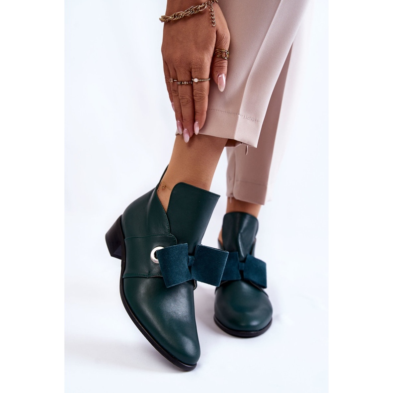 Lederschuhe mit Wildlederschleife, grün 1