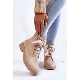 FB2 Wildleder warme Stiefel mit Reißverschluss mit Perlen Beige Raiso 1