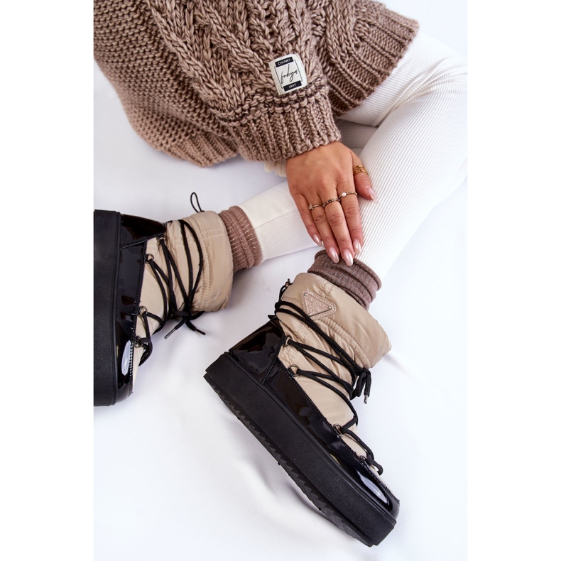 PM1 Modische Schneestiefel zum Schnüren für Damen Beige-Schwarz Carrios 1