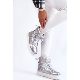 Modische silberne Schnür-Schneestiefel für Damen 2