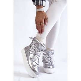 Modische silberne Schnür-Schneestiefel für Damen 1