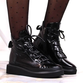 Leder lackierte isolierte Stiefel Artiker W HBH36 schwarz 2