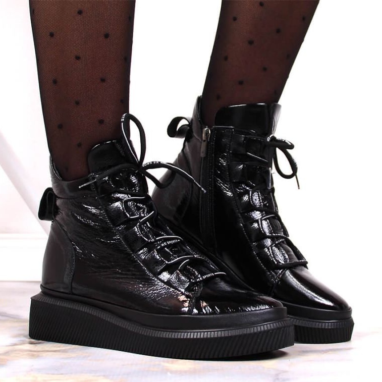 Leder lackierte isolierte Stiefel Artiker W HBH36 schwarz 2