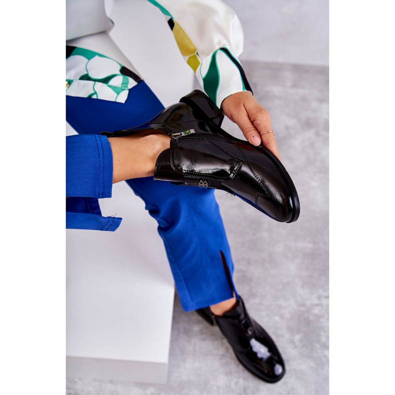 S.Barski Lackstiefeletten mit Verzierung, Schwarz 1