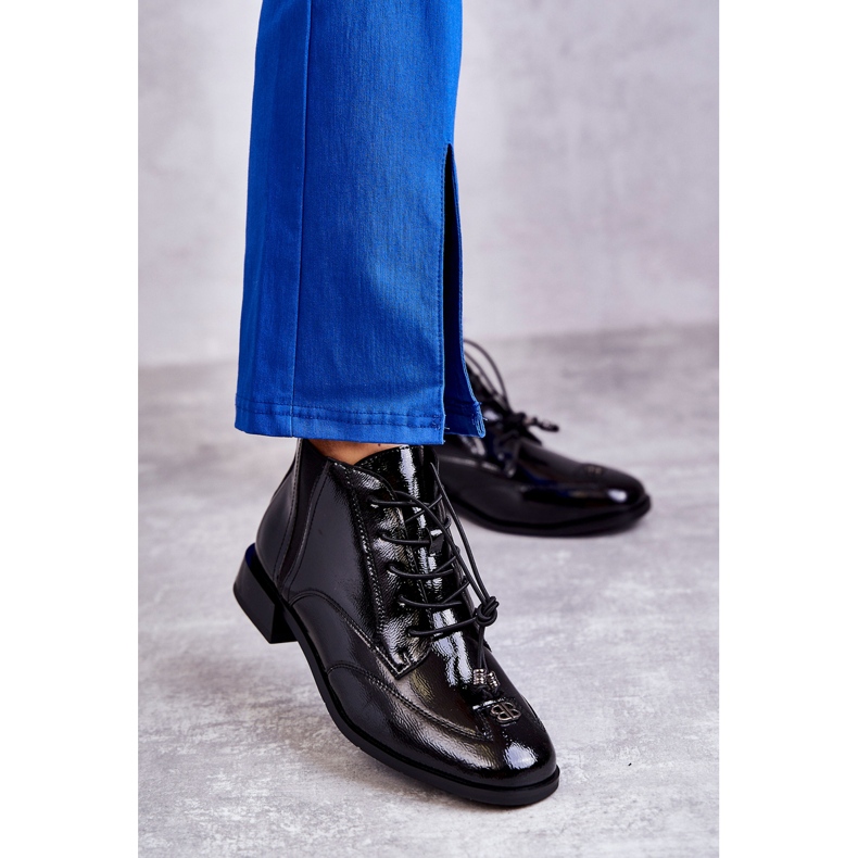 S.Barski Lackstiefeletten mit Verzierung, Schwarz 2