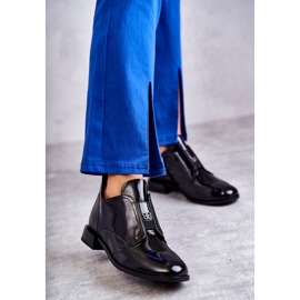 S.Barski Niedrige Stiefeletten aus Lackleder mit Reißverschluss, schwarz 1