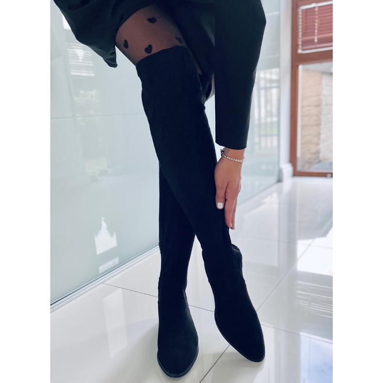 PA1 Gwen Schwarze Overknee-Stiefel mit niedrigem Absatz 1