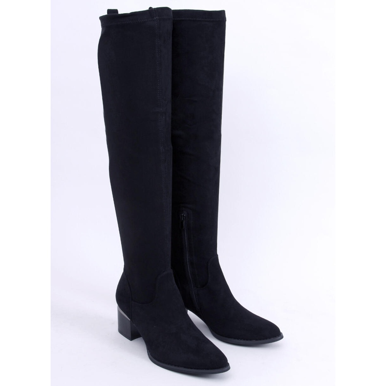 PA1 Gwen Schwarze Overknee-Stiefel mit niedrigem Absatz 2