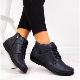 Warme Lederstiefel für Damen, marineblau Helios 521 1