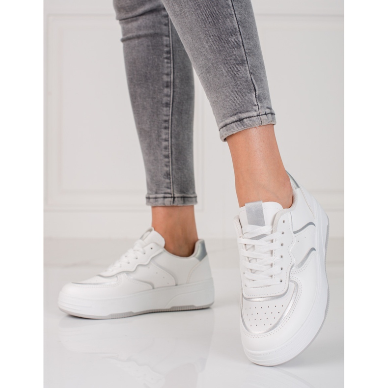 Weiße Shelovet-Sneakers für Damen mit dicker Sohle silber- 1