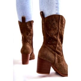 FB1 Damen-Wildleder-Cowboystiefel mit Blumen Khaki Ariane B-819 grün 2