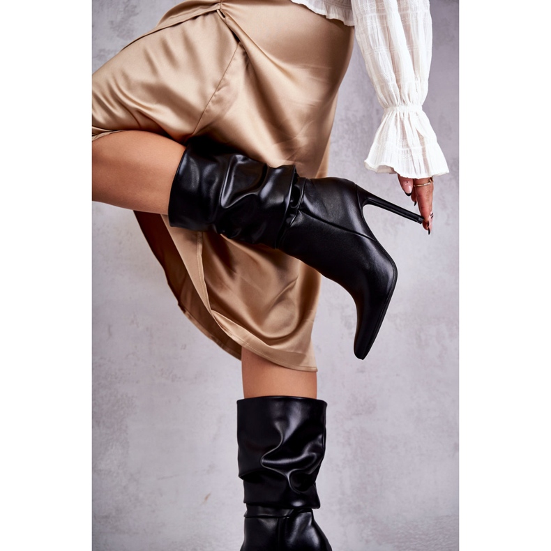 WS1 Gekräuselte Öko-Lederstiefel auf hohem Absatz Schwarz Caren S1707 2