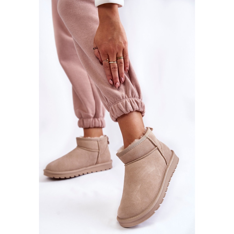FS1 Niedrige Schneestiefel aus Wildleder für Damen Hellbeige Shelie 2
