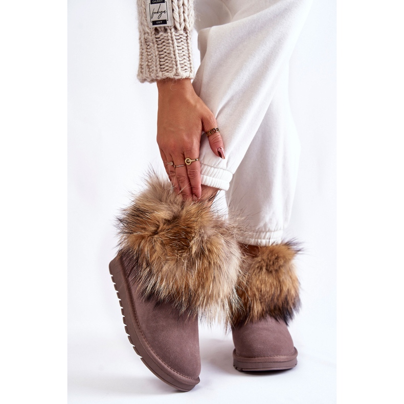 Damen-Schneestiefel aus Wildleder mit Fell Grau Alexa beige 1