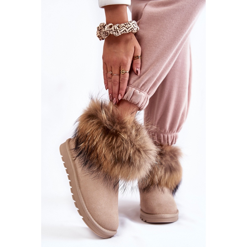 Damen-Wildleder-Schneestiefel mit Fell Beige Alexa 1