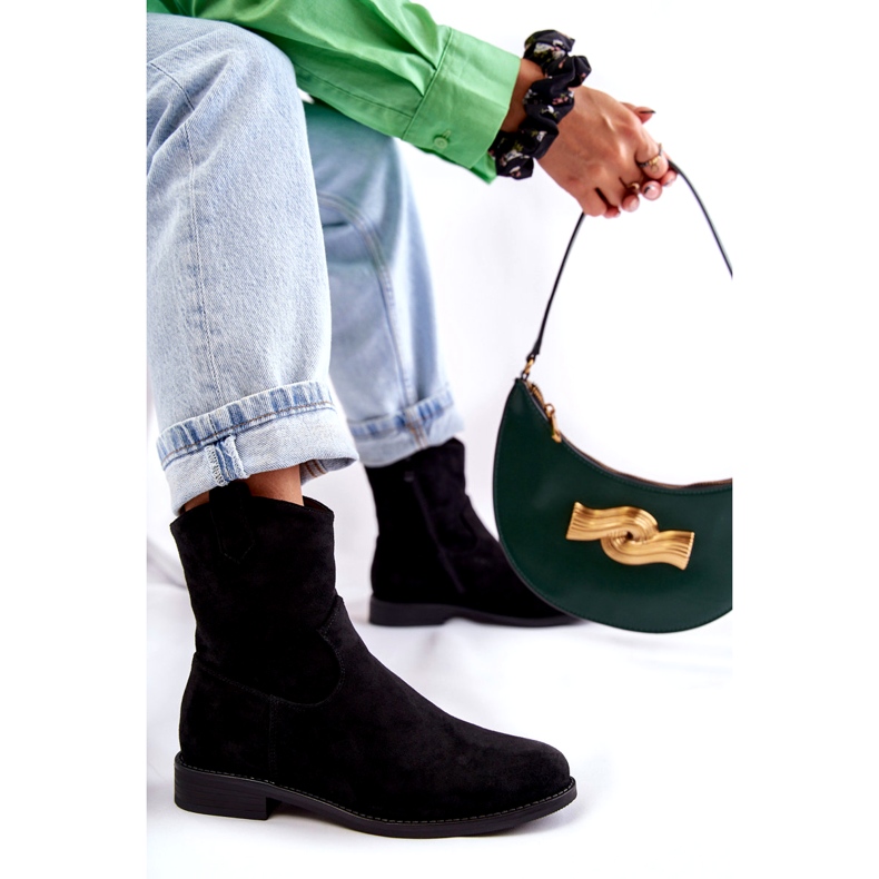 S.Barski Damen-Wildlederstiefel auf flachen Absätzen Schwarz Fiorenz HY66-66 3