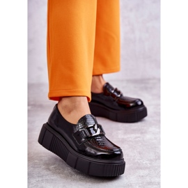 PL5 Modische Lederschuhe auf der Black Marsol Plattform schwarz 1
