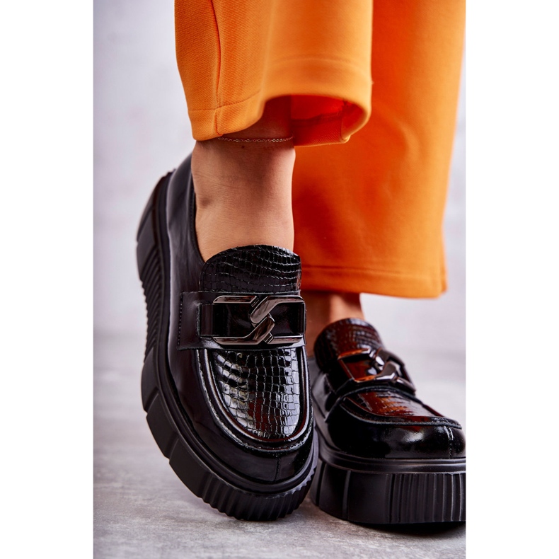 PL5 Modische Lederschuhe auf der Black Marsol Plattform schwarz 2