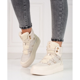 Weiße Lederstiefel für Damen Shelovet auf der Plattform 1