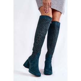 PA2 Durchbrochene Wildlederstiefel auf grünen Castres mit hohen Absätzen mehrfarbig 1