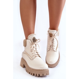 PL5 Trapperstiefeletten aus Leder für Damen Hellbeige Vergo 2
