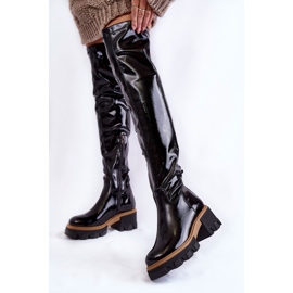 PL5 Modischer Lack Damen Overknee Stiefel schwarz Venise 2