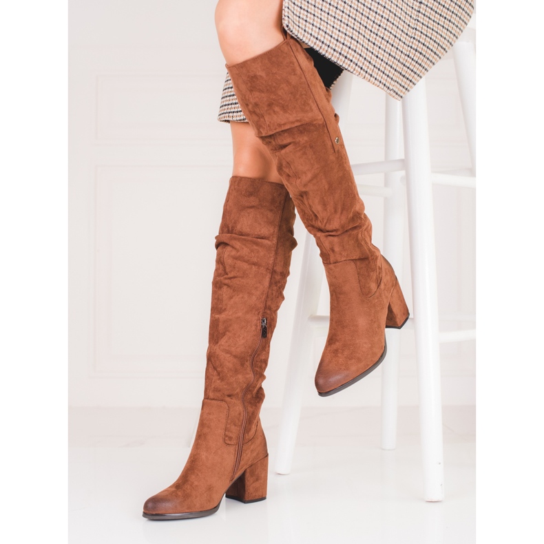 Braune Shelovet-Stiefel aus Wildleder für Damen 1