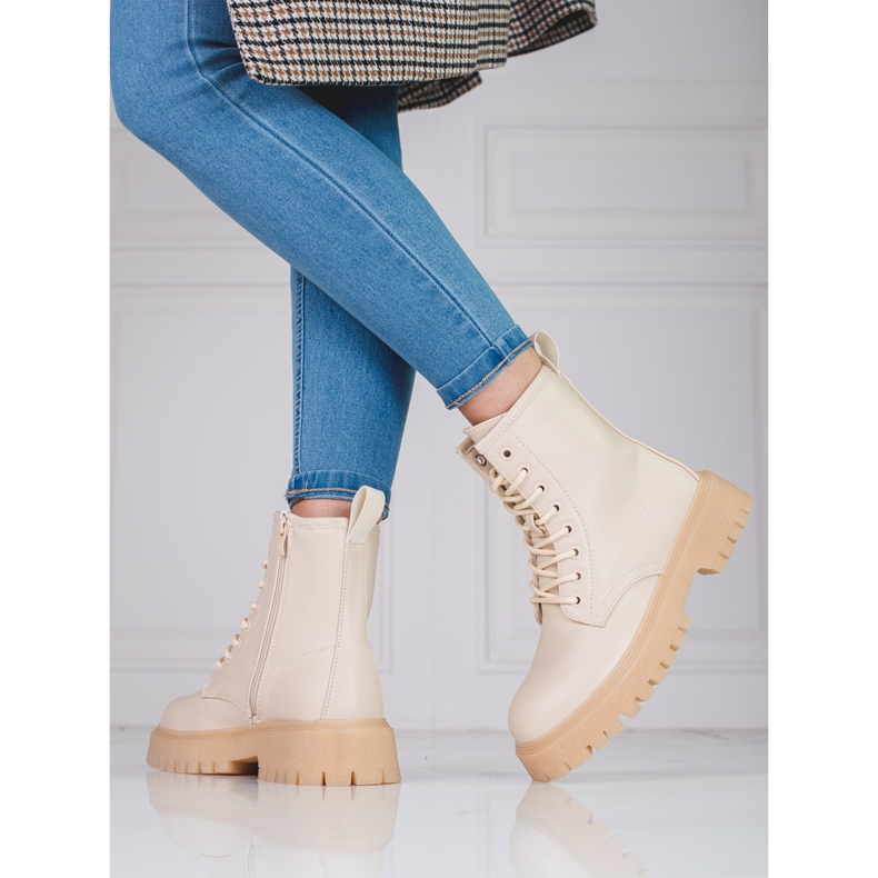 Beige Damenstiefel mit einem Shelovet-Reißverschluss 2