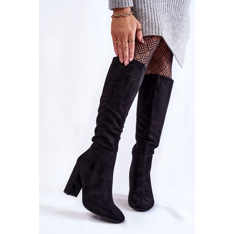 PA1 Warme Wildlederstiefel mit Absatz Schwarz Obsessiv 1