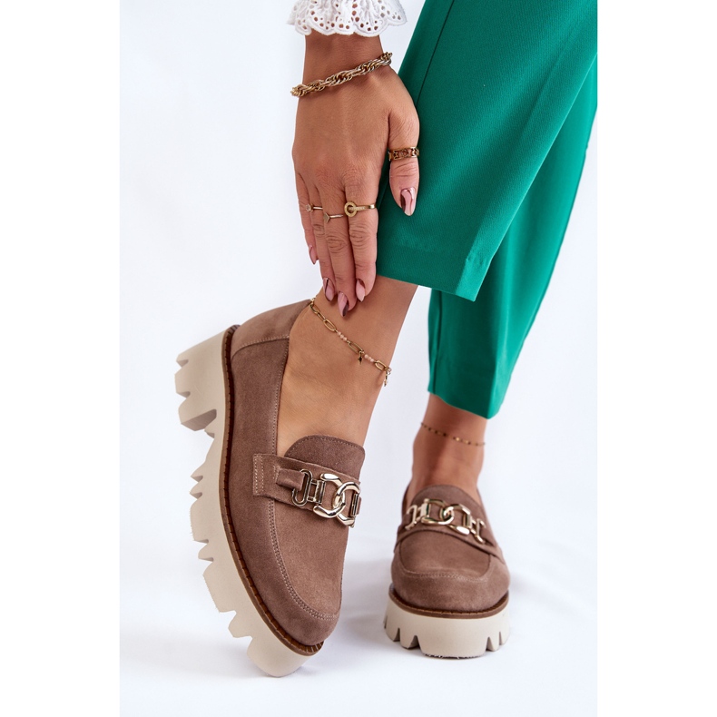 Braune Wildlederschuhe mit Laura Messi-Dekoration 1