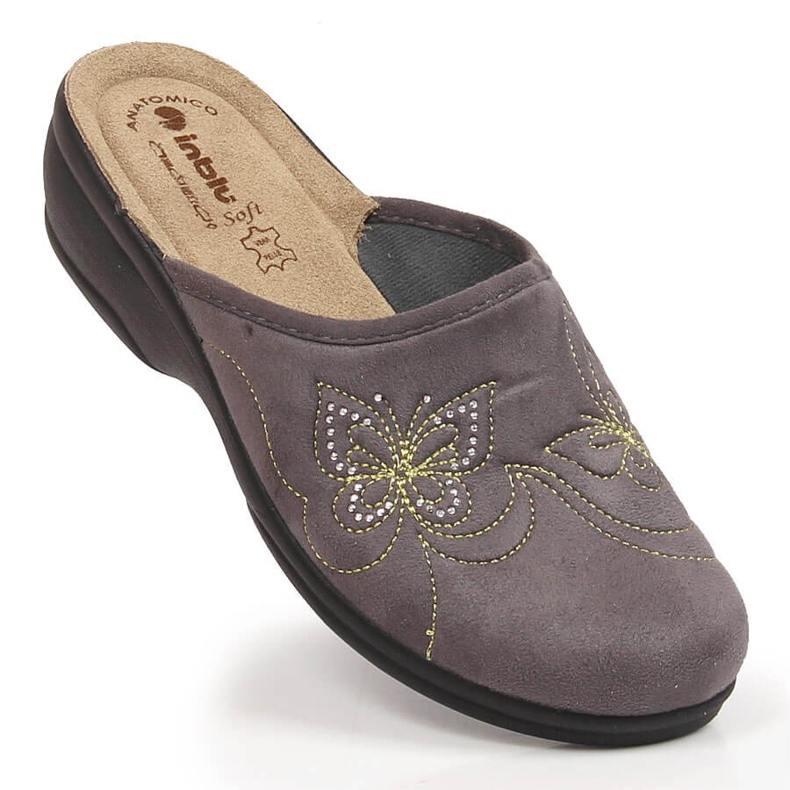 Bequeme graue Inblu Velourshausschuhe für Damen 1