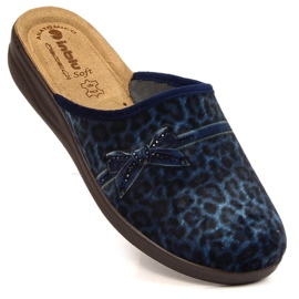 Bequeme marineblaue Inblu-Hausschuhe für Damen mit Leopardenmuster navy blau 1